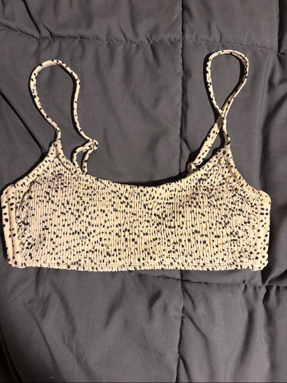 Xhilaration Cream Bikini Top Black Speckle Print Juniors M Strappy Swim